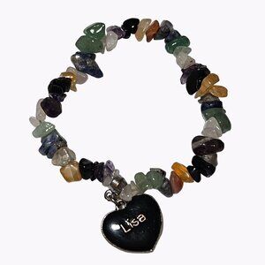 Gemstone Nugget Bracelet Black Charm Lisa Stretch Elastic Fashion Jewelry Women